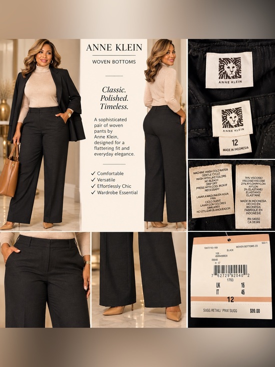 Anne Klein Pants - Anne Klein Black Wide-Leg Woven Pants